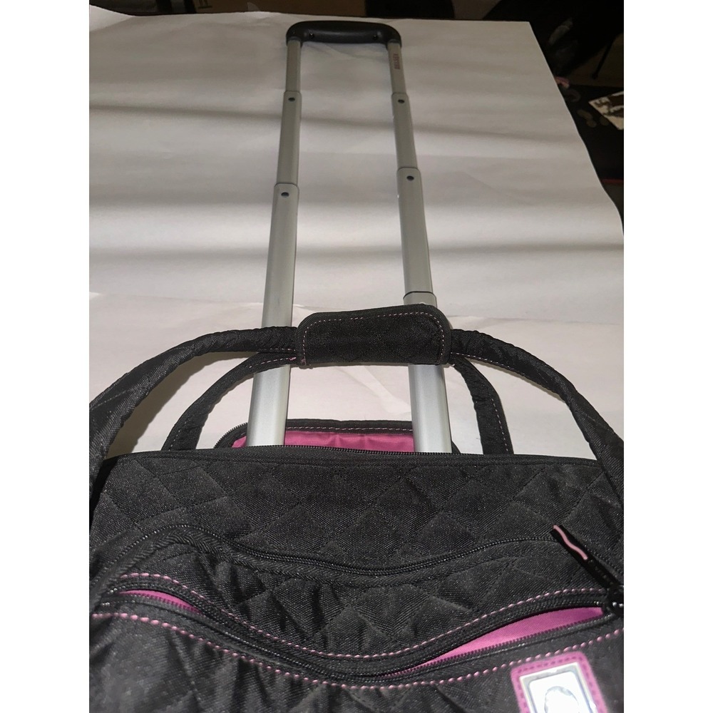 Delsey Quilted Rolling Carry On Bag Black Pink Legacy Travel Luggage - Picture 4 of 8